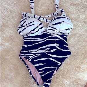 Bar III Black and White Ruched One Piece Swimsuit # 216